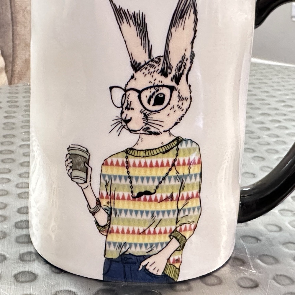 Coffee Mug Hipster Rabbit Bunny Glasses‎ Anthropomorphic Whimsical Quirky Geek
